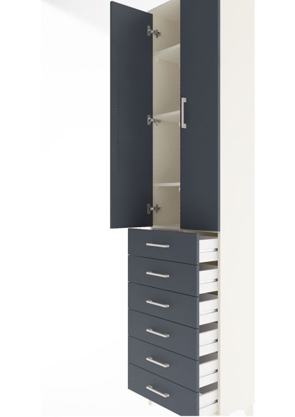 Arges Dolap 4 Raflı 6 Çekmeceli 2 Kapaklı 60X30X243 Aytaşı-Antrasit indirimleri