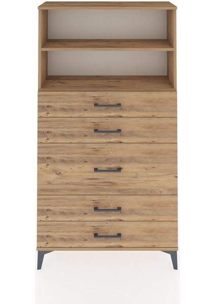 Arges Dolap 2 Raflı 5 Çekmeceli 88X30X163 Çam-Çam