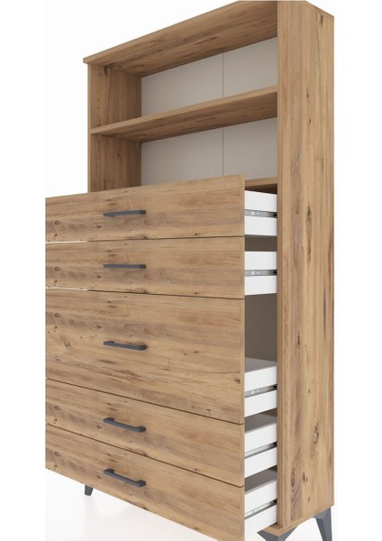 Arges Dolap 2 Raflı 5 Çekmeceli 88X30X163 Çam-Çam indirimleri