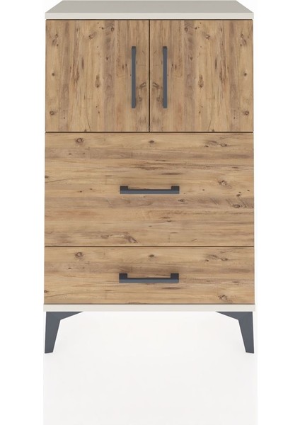 Arges Komodin Tek Raflı 2 Çekmeceli 2 Kapaklı 60X30X96 Aytaşı-Çam
