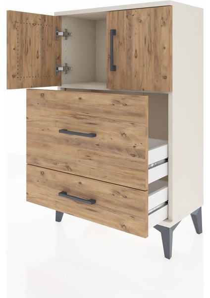 Arges Komodin Tek Raflı 2 Çekmeceli 2 Kapaklı 60X30X96 Aytaşı-Çam fırsatları