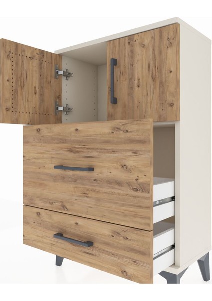 Arges Komodin Tek Raflı 2 Çekmeceli 2 Kapaklı 60X30X96 Aytaşı-Çam indirimleri