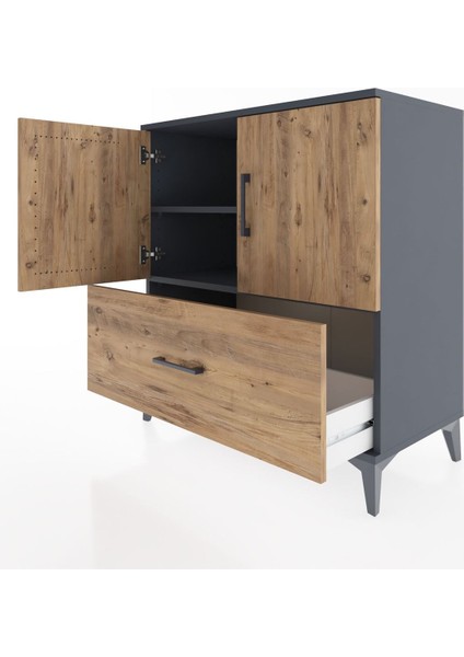 Hyperion Şifonyer 2 Raflı Tek Çekmeceli 2 Kapaklı 88X44X96 Antrasit-Çam fırsatları