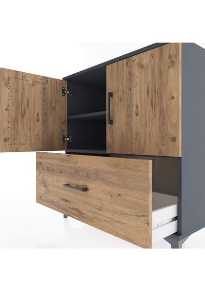Hyperion Şifonyer 2 Raflı Tek Çekmeceli 2 Kapaklı 88X44X96 Antrasit-Çam indirimleri