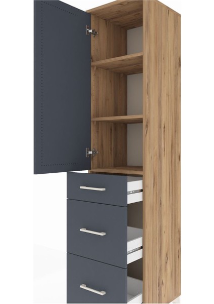 Hyperion Dolap 3 Raflı 3 Çekmeceli Tek Kapaklı 44X44X195 Çam-Antrasit indirimleri