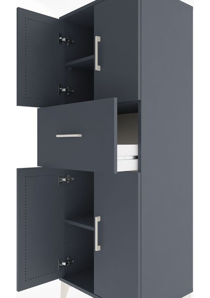 Hyperion Dolap 3 Raflı Tek Çekmeceli 4 Kapaklı 60X44X163 Antrasit-Antrasit indirimleri