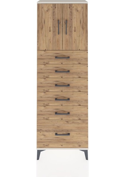 Arges Dolap 2 Raflı 6 Çekmeceli 2 Kapaklı 60X30X182 Aytaşı-Çam