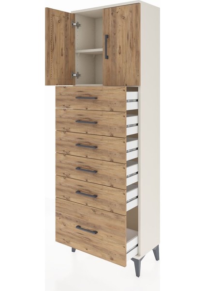 Arges Dolap 2 Raflı 6 Çekmeceli 2 Kapaklı 60X30X182 Aytaşı-Çam fırsatları