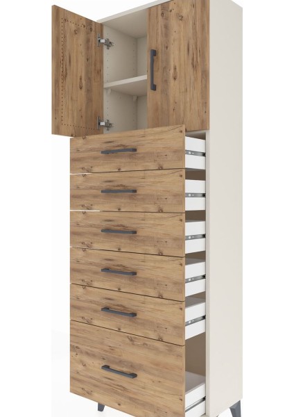 Arges Dolap 2 Raflı 6 Çekmeceli 2 Kapaklı 60X30X182 Aytaşı-Çam indirimleri