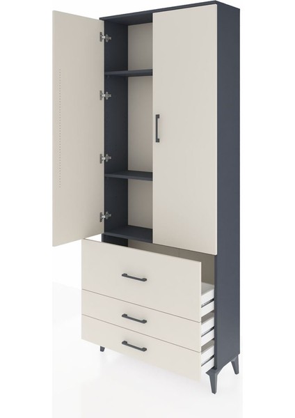 Arges Dolap 3 Raflı 3 Çekmeceli 2 Kapaklı 88X30X221 Antrasit-Aytaşı fırsatları