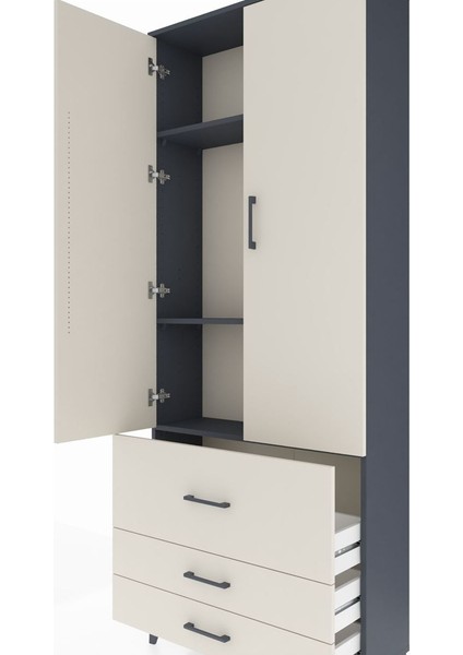 Arges Dolap 3 Raflı 3 Çekmeceli 2 Kapaklı 88X30X221 Antrasit-Aytaşı indirimleri