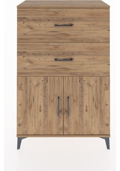 Hyperion Dolap Tek Raflı 2 Çekmeceli 2 Kapaklı 88X44X134 Çam-Çam