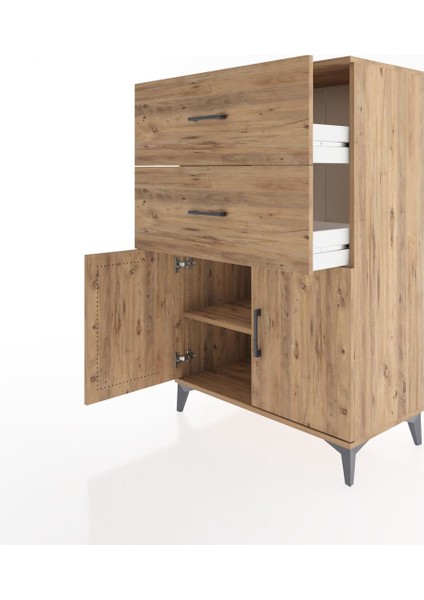 Hyperion Dolap Tek Raflı 2 Çekmeceli 2 Kapaklı 88X44X134 Çam-Çam fırsatları