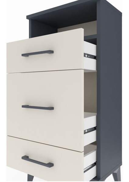 Arges Komodin Tek Raflı 3 Çekmeceli 44X30X96 Antrasit-Aytaşı indirimleri