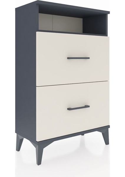 Arges Komodin Tek Raflı 2 Çekmeceli 60X30X96 Antrasit-Aytaşı fiyatları