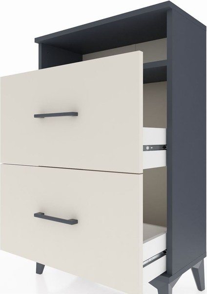 Arges Komodin Tek Raflı 2 Çekmeceli 60X30X96 Antrasit-Aytaşı indirimleri