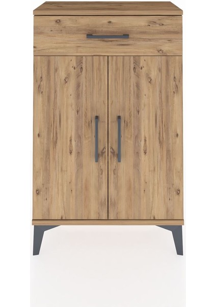 Arges Komodin 2 Raflı Tek Çekmeceli 2 Kapaklı 60X30X96 Çam-Çam