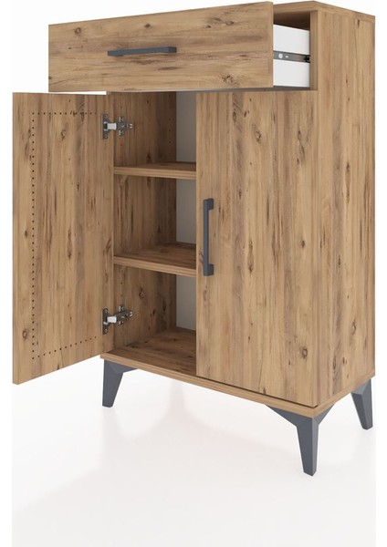 Arges Komodin 2 Raflı Tek Çekmeceli 2 Kapaklı 60X30X96 Çam-Çam fırsatları