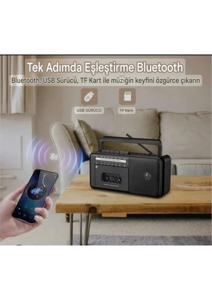 PX-680BT Fm Radyo-Usb-Mp3 Player Bluetoothlu Kaset Çalar Teyp Gri