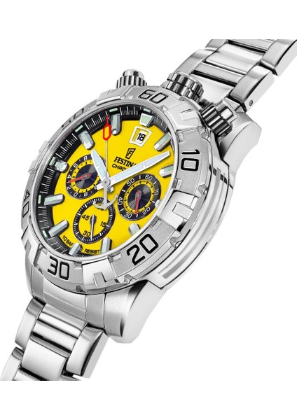 F20743/4 Quartz Chrono Çelik Gri Sarı Kadran 10 Atm 45 mm Erkek Kol Saati fiyatları
