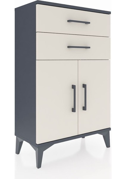 Arges Komodin Tek Raflı 2 Çekmeceli 2 Kapaklı 60X30X96 Antrasit-Aytaşı fiyatları