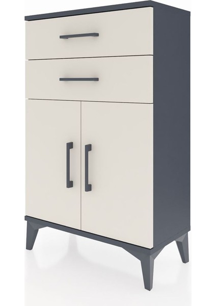 Arges Komodin Tek Raflı 2 Çekmeceli 2 Kapaklı 60X30X96 Antrasit-Aytaşı modelleri