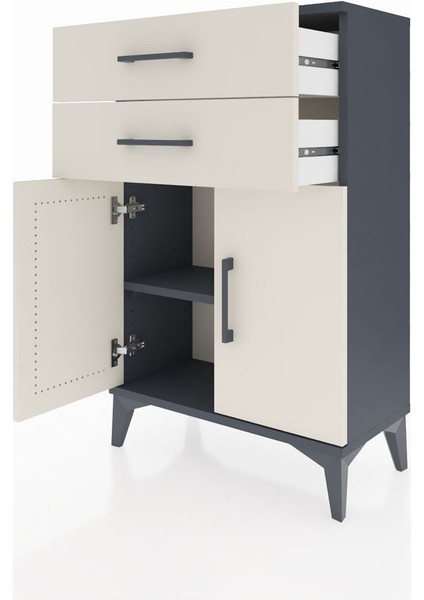 Arges Komodin Tek Raflı 2 Çekmeceli 2 Kapaklı 60X30X96 Antrasit-Aytaşı fırsatları