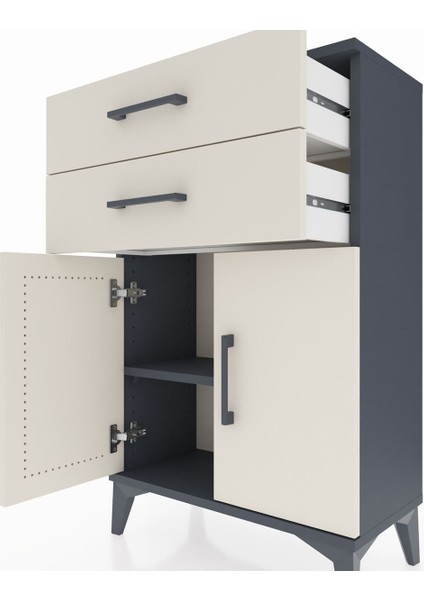 Arges Komodin Tek Raflı 2 Çekmeceli 2 Kapaklı 60X30X96 Antrasit-Aytaşı indirimleri