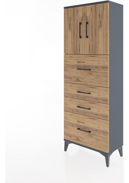 Arges Dolap 2 Raflı 4 Çekmeceli 2 Kapaklı 60X30X163 Antrasit-Çam modelleri