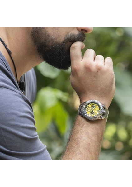 F20743/4 Quartz Chrono Çelik Gri Sarı Kadran 10 Atm 45 mm Erkek Kol Saati modelleri