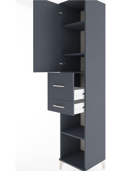 Hyperion Dolap 4 Raflı 2 Çekmeceli Tek Kapaklı 44X44X221 Antrasit-Antrasit indirimleri