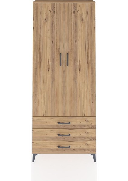 Arges Dolap 4 Raflı 3 Çekmeceli 2 Kapaklı 88X30X221 Çam-Çam