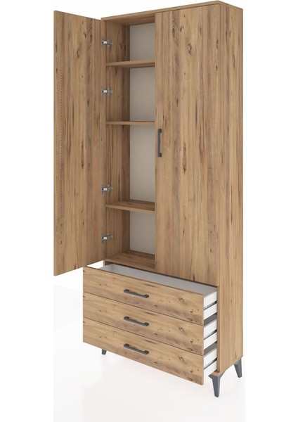Arges Dolap 4 Raflı 3 Çekmeceli 2 Kapaklı 88X30X221 Çam-Çam fırsatları