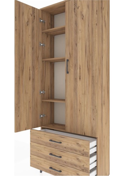 Arges Dolap 4 Raflı 3 Çekmeceli 2 Kapaklı 88X30X221 Çam-Çam indirimleri