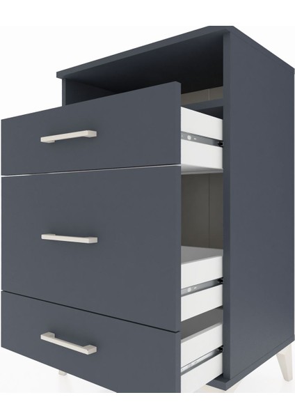 Hyperion Komodin Tek Raflı 3 Çekmeceli 60X44X96 Antrasit-Antrasit indirimleri
