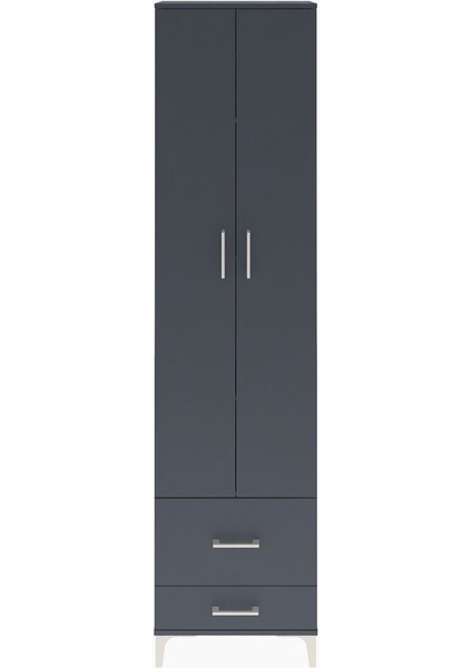 Arges Dolap 4 Raflı 2 Çekmeceli 2 Kapaklı 60X30X243 Antrasit-Antrasit