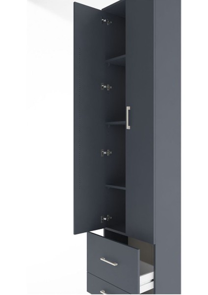 Arges Dolap 4 Raflı 2 Çekmeceli 2 Kapaklı 60X30X243 Antrasit-Antrasit indirimleri