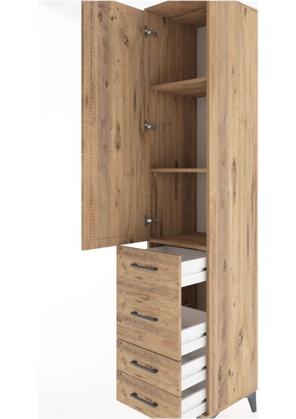 Hyperion Dolap 3 Raflı 4 Çekmeceli Tek Kapaklı 44X44X221 Çam-Çam indirimleri