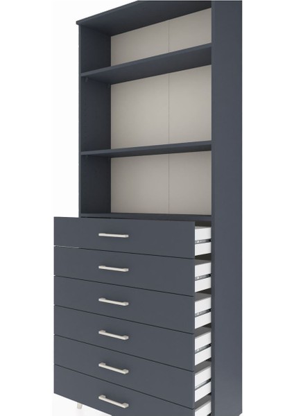 Arges Dolap 3 Raflı 6 Çekmeceli 88X30X221 Antrasit-Antrasit indirimleri