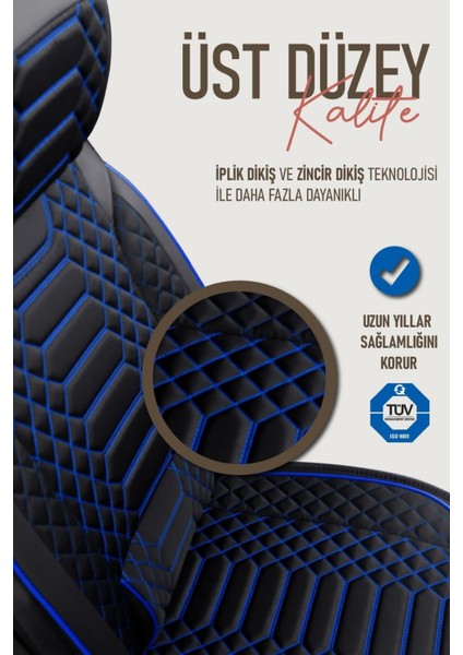 Opel Vectra C Deri Oto Koltuk Kılıfı Ön Arka Takım Siyah Mavi Royal Serisi Scr
