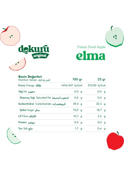 Original Elma Atıştırmalık Meyve Cipsi - Dondurularak Kurutulmuş Elma - Freeze Dried Elma modelleri