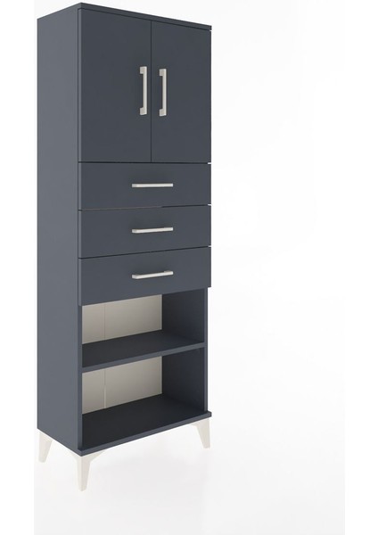 Arges Dolap 3 Raflı 3 Çekmeceli 2 Kapaklı 60X30X163 Antrasit-Antrasit fiyatları
