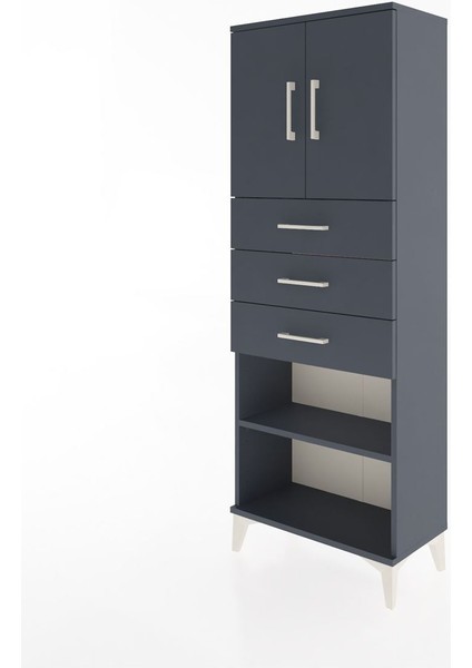 Arges Dolap 3 Raflı 3 Çekmeceli 2 Kapaklı 60X30X163 Antrasit-Antrasit modelleri