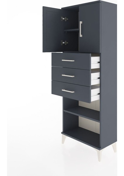 Arges Dolap 3 Raflı 3 Çekmeceli 2 Kapaklı 60X30X163 Antrasit-Antrasit fırsatları