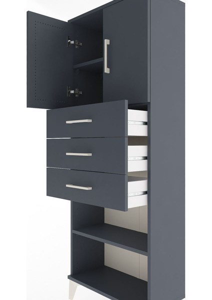 Arges Dolap 3 Raflı 3 Çekmeceli 2 Kapaklı 60X30X163 Antrasit-Antrasit indirimleri