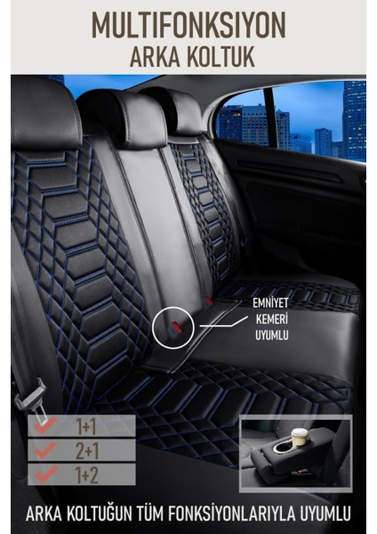 Chevrolet Cruze Sedan Deri Oto Koltuk Kılıfı Ön Arka Takım Siyah Mavi Royal Serisi Scr fiyatları