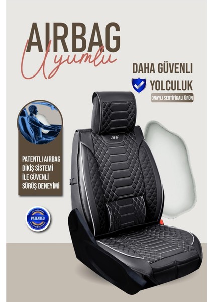 Kia Stonic Deri Oto Koltuk Kılıfı Ön Arka Takım Siyah Beyaz Royal Serisi Scr fırsatları
