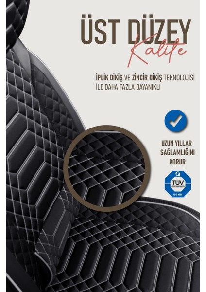 Kia Stonic Deri Oto Koltuk Kılıfı Ön Arka Takım Siyah Beyaz Royal Serisi Scr
