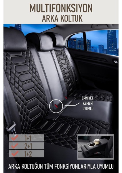 Volvo XC40 Deri Oto Koltuk Kılıfı Ön Arka Takım Siyah Beyaz Royal Serisi Scr fiyatları