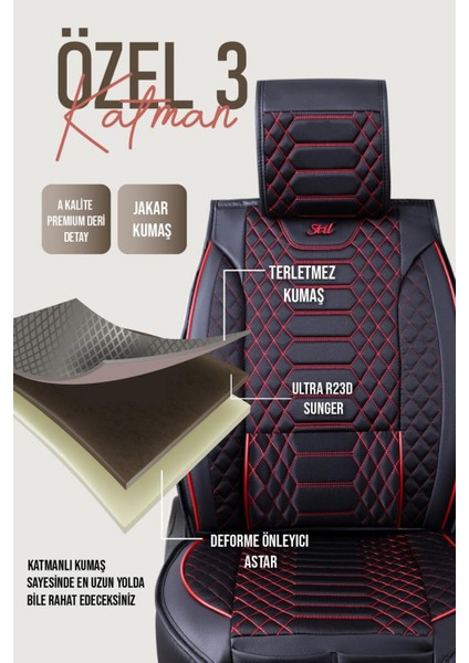 Peugeot 305 Deri Oto Koltuk Kılıfı Ön Arka Takım Siyah Kırmızı Royal Serisi Scr indirimleri